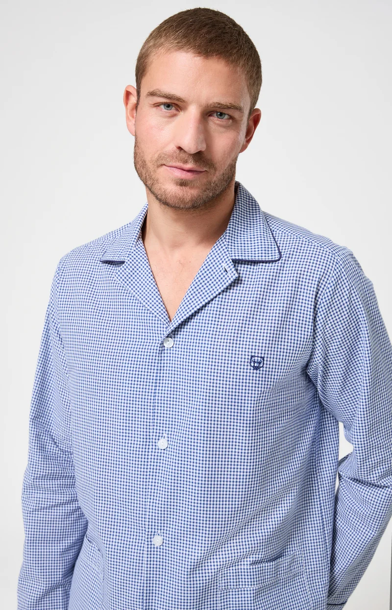 Pyjama boutonné en popeline de coton - Vichy