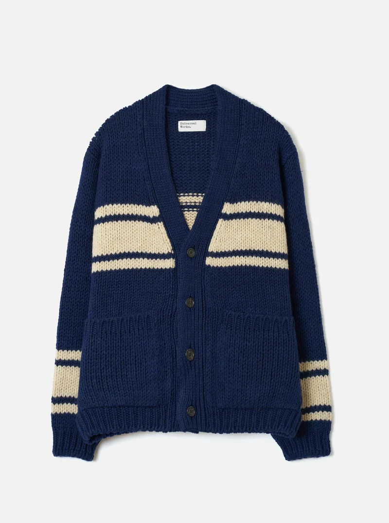 Chunky Knit Stripe - Langdale Cardigan - Navy