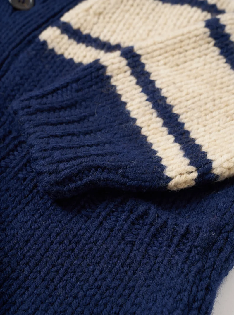 Chunky Knit Stripe - Langdale Cardigan - Navy