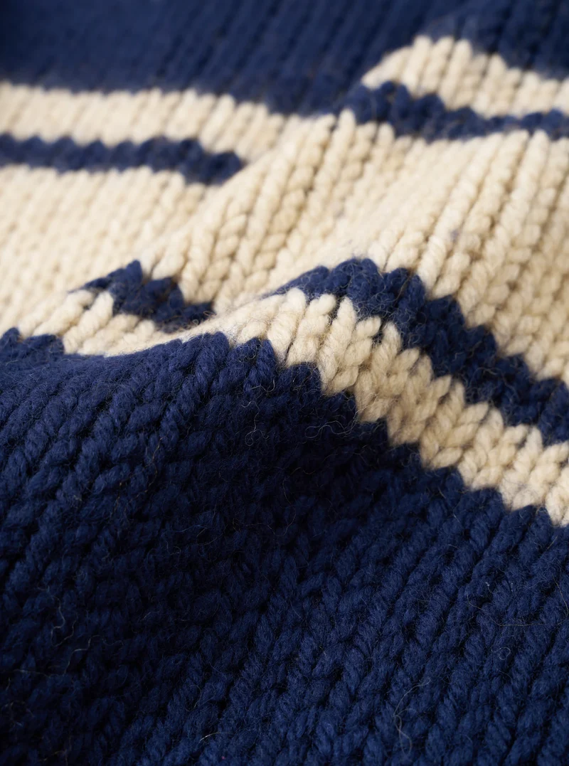 Chunky Knit Stripe - Langdale Cardigan - Navy