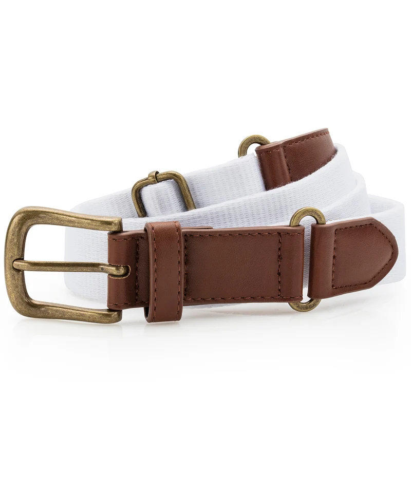 White - Faux leather and canvas belt