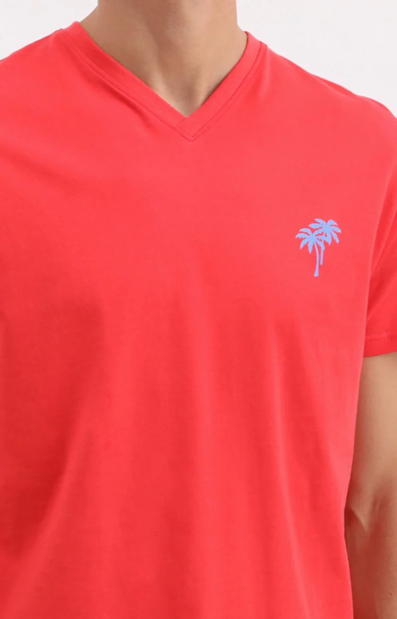 Pyjashort en jersey de coton léger - Palmier rouge