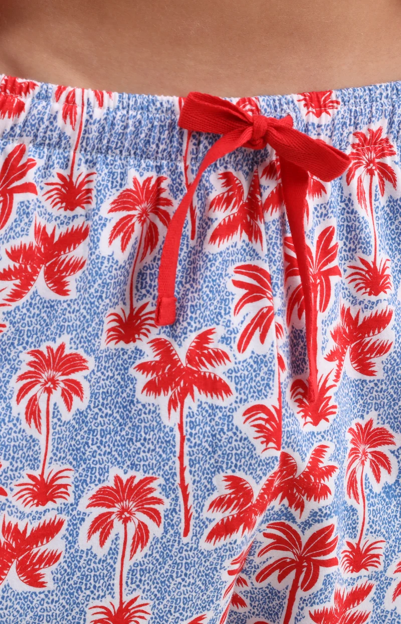 Pyjashort en jersey de coton léger - Palmier rouge
