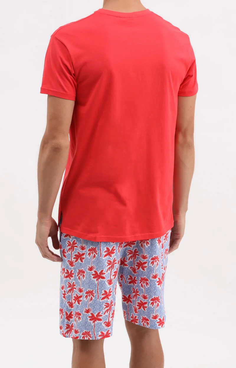 Pyjashort en jersey de coton léger - Palmier rouge