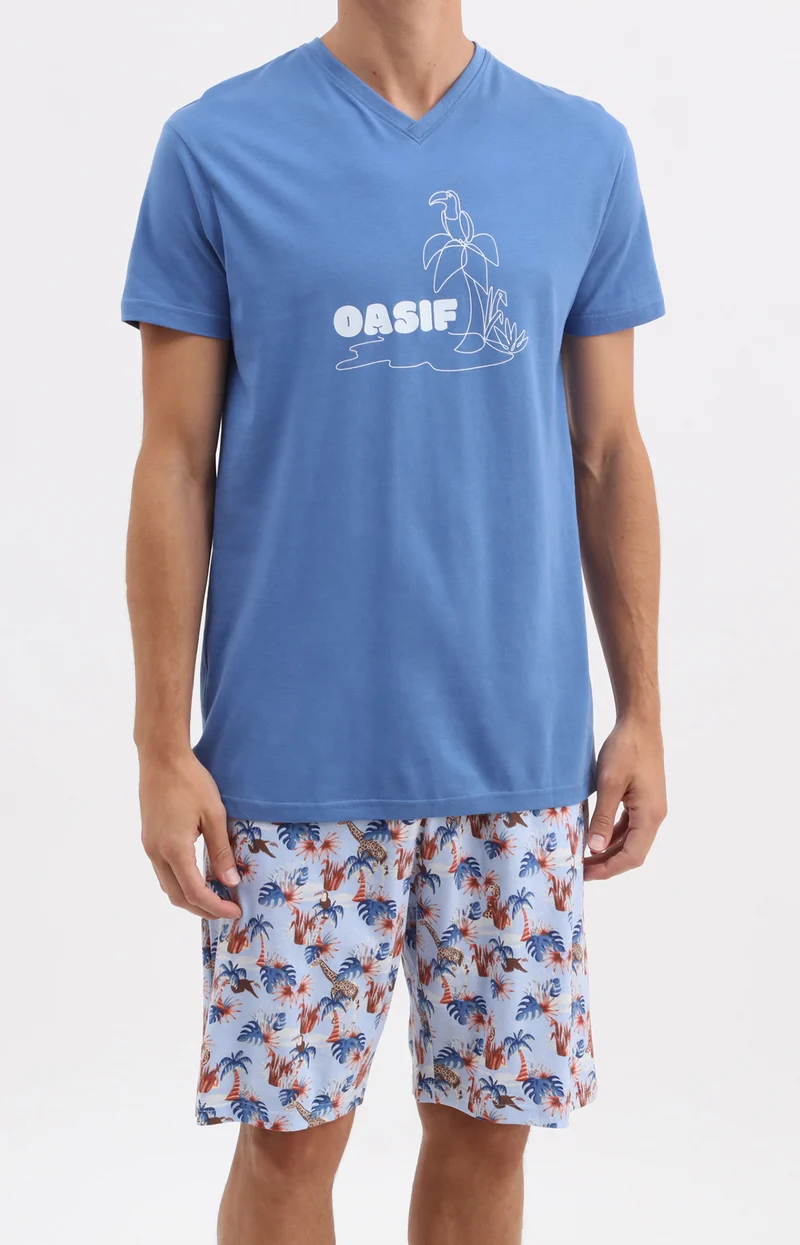 Pyjashort en jersey de coton léger - Oasif bleu