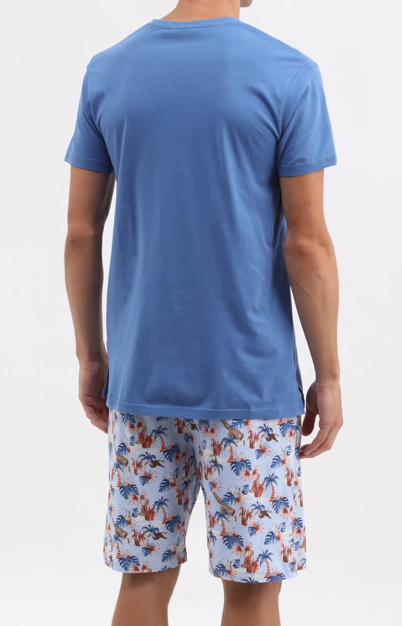 Pyjashort en jersey de coton léger - Oasif bleu