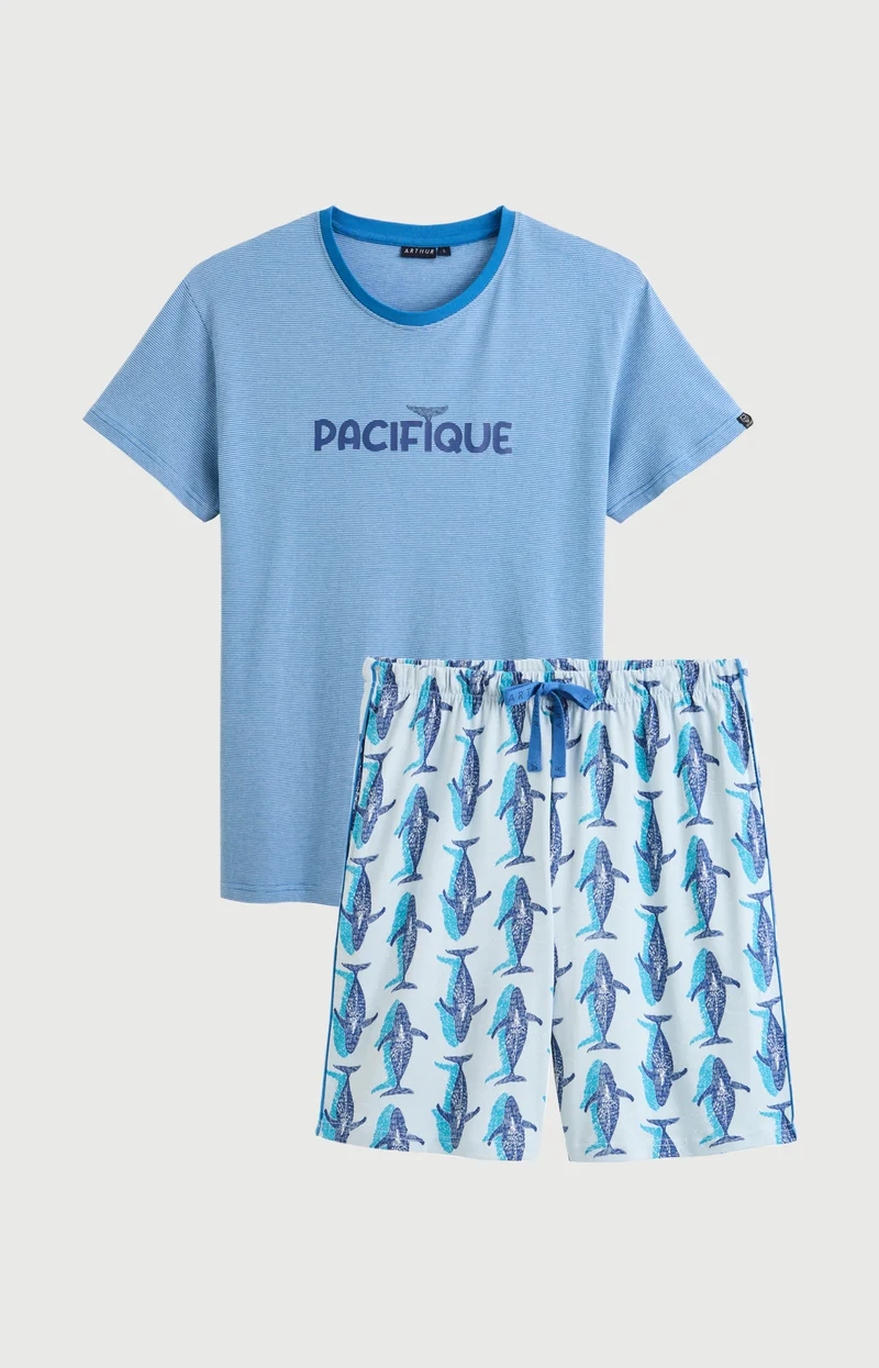 Pyjashort en jersey de coton léger - Pacifique