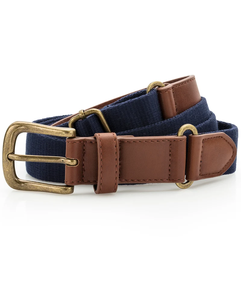 Navy - Faux leather and canvas belt