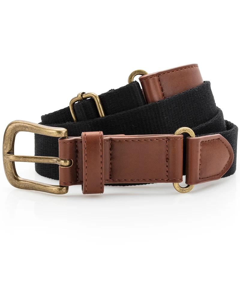 Black - Faux leather and canvas belt