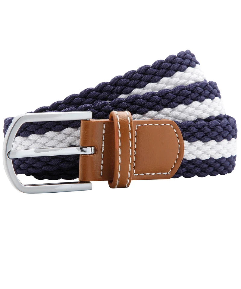 Navy/White - Two-colour stripe braid stretch belt