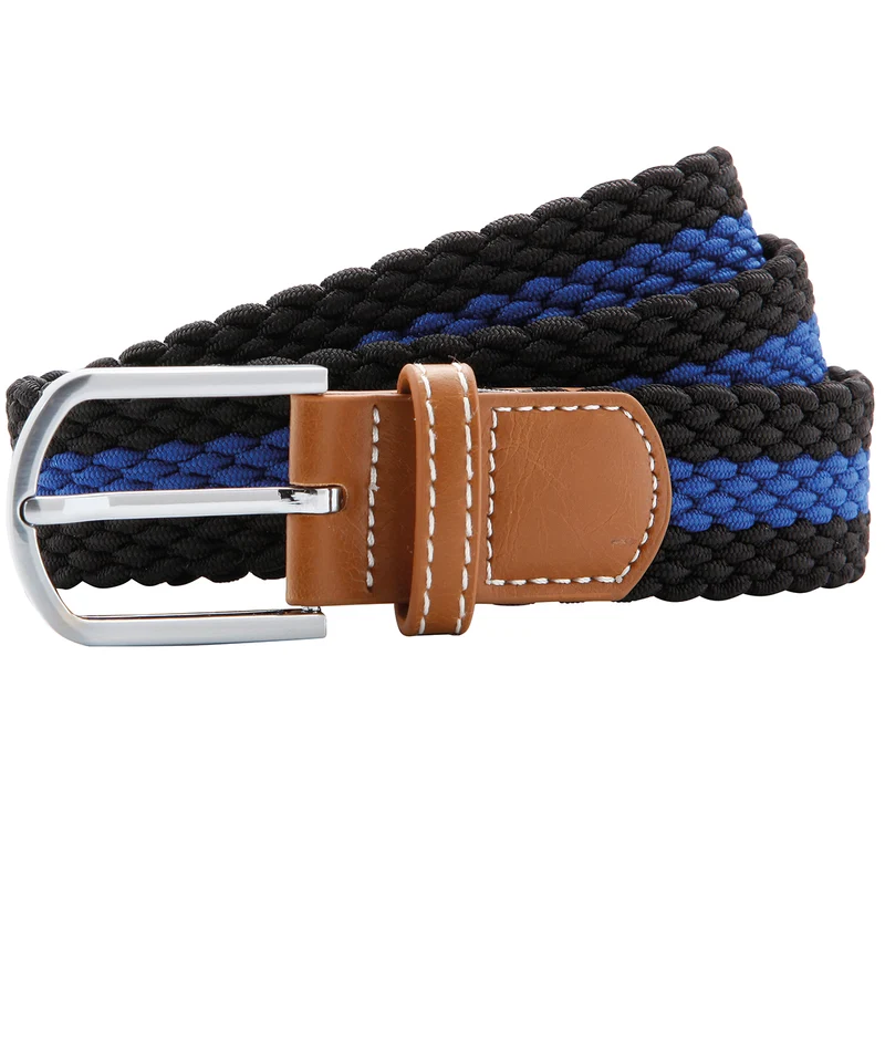 Black/Royal - Two-colour stripe braid stretch belt