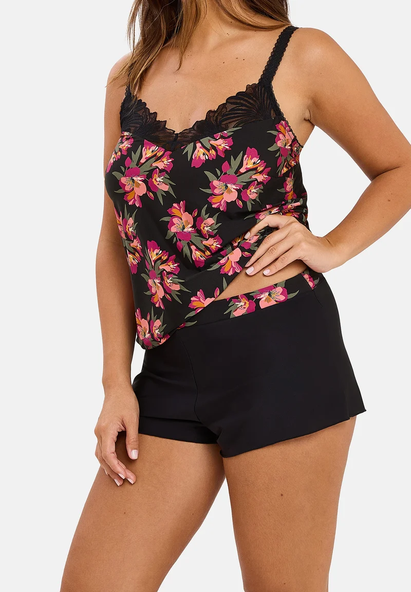 Short Oriane Bouquets Noir & Rose