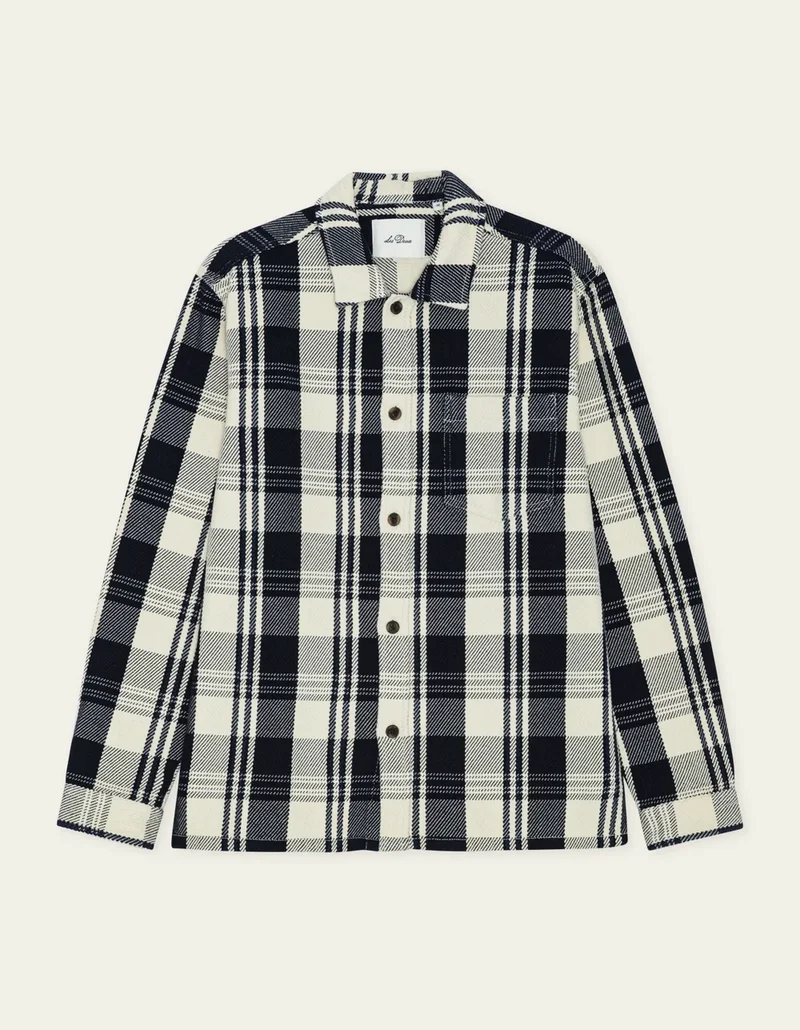 Les Deux STRUCTURED CHECK OVERSHIRT Dark Navy Blue