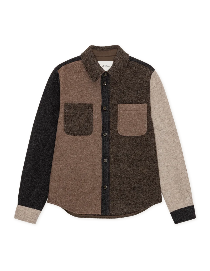 Les Deux WOOL COLOURBLOCK OVERSHIRT Mole Brown