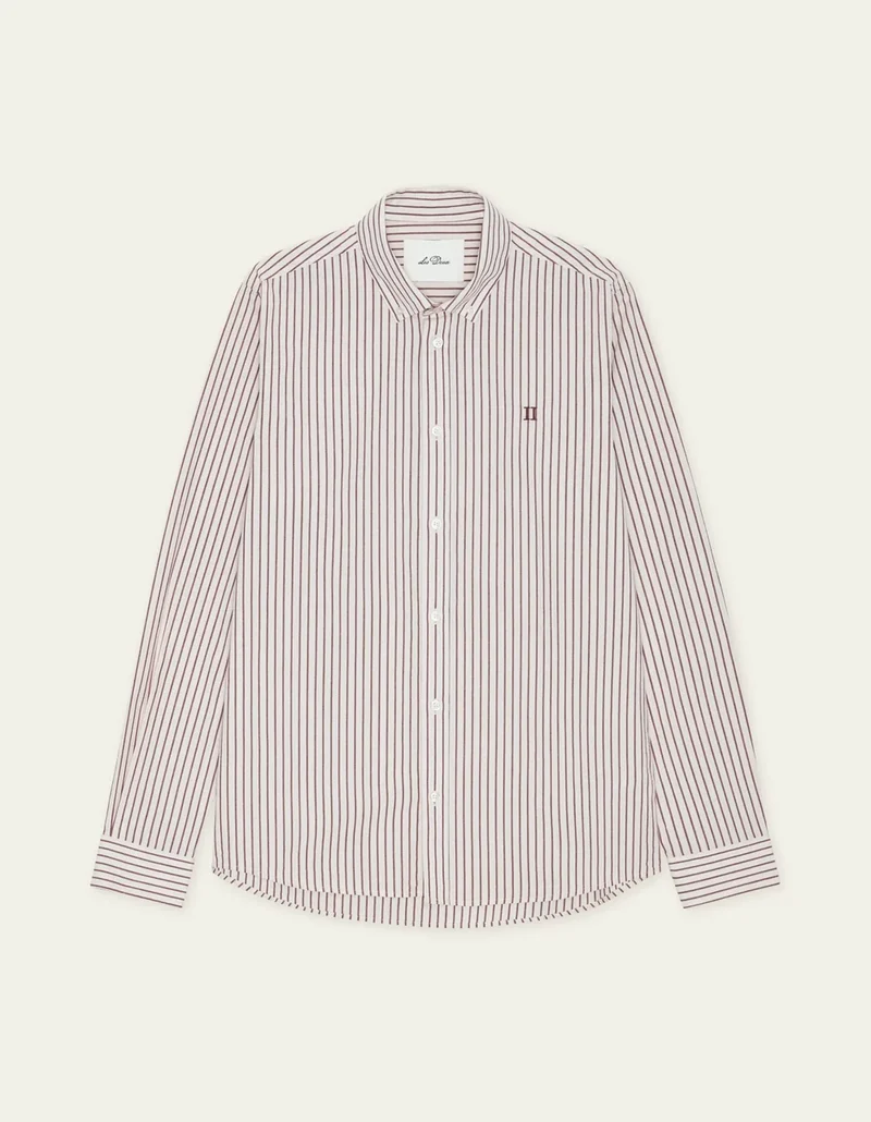 Les Deux LIGHT OXFORD STRIPED SHIRT Chocolate Truffle Red