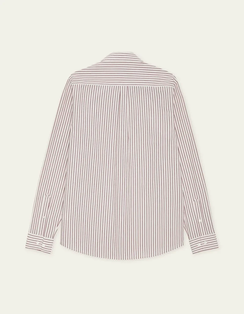 Les Deux LIGHT OXFORD STRIPED SHIRT Chocolate Truffle Red