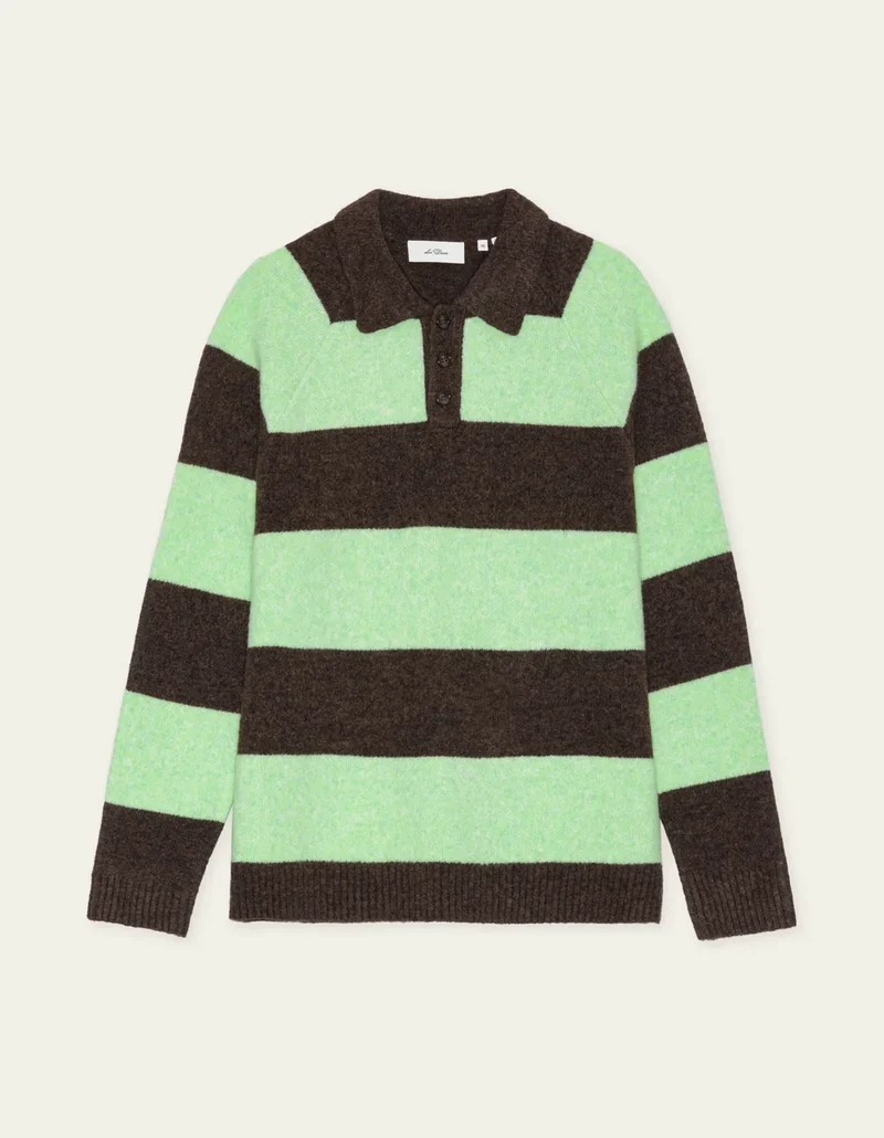 Les Deux STRIPED MELANGE KNITTED POLO Mountain Grey Melange