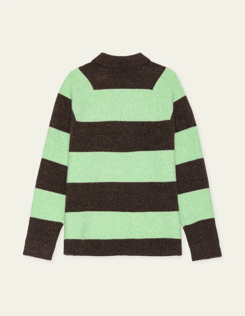 Les Deux STRIPED MELANGE KNITTED POLO Mountain Grey Melange