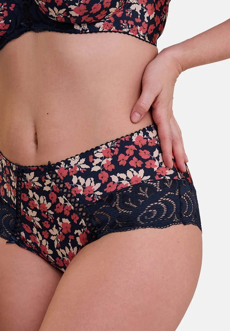 Shorty Amélie Print Imprimé Floral Marine et Rouge