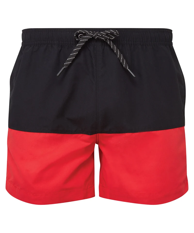 Black/Red - Block colour swim shorts