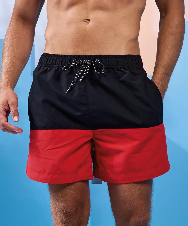 Black/Red - Block colour swim shorts