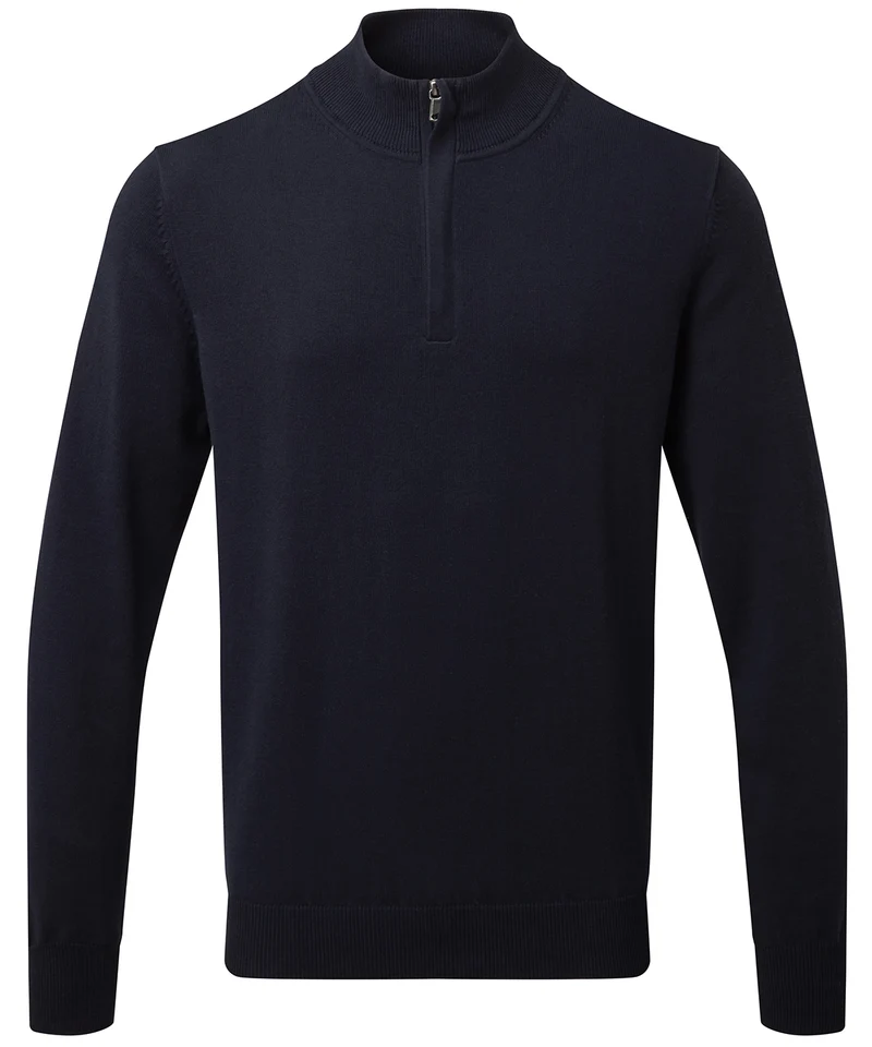French Navy - Men's cotton blend ¼ zip sweater