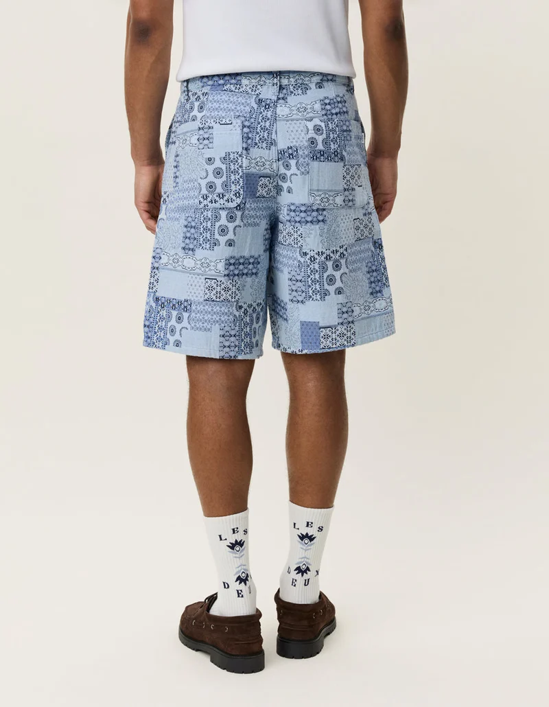Les Deux PATCHWORK JACQUARD SHORTS Skyway Blue