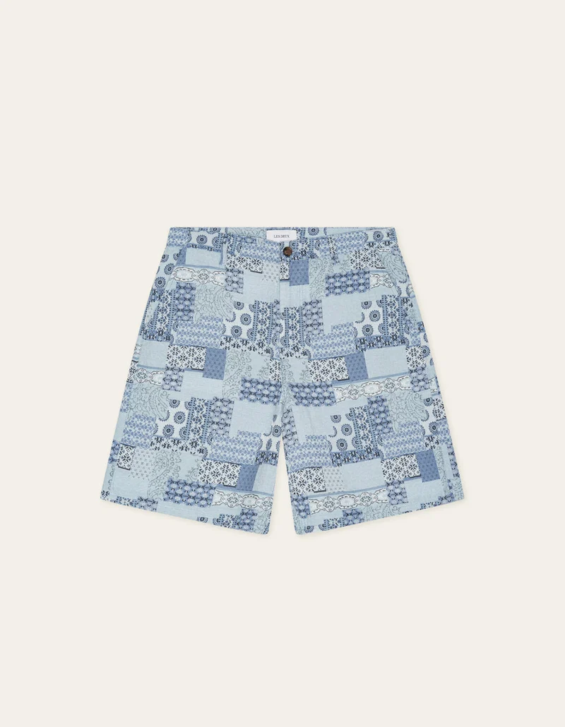 Les Deux PATCHWORK JACQUARD SHORTS Skyway Blue