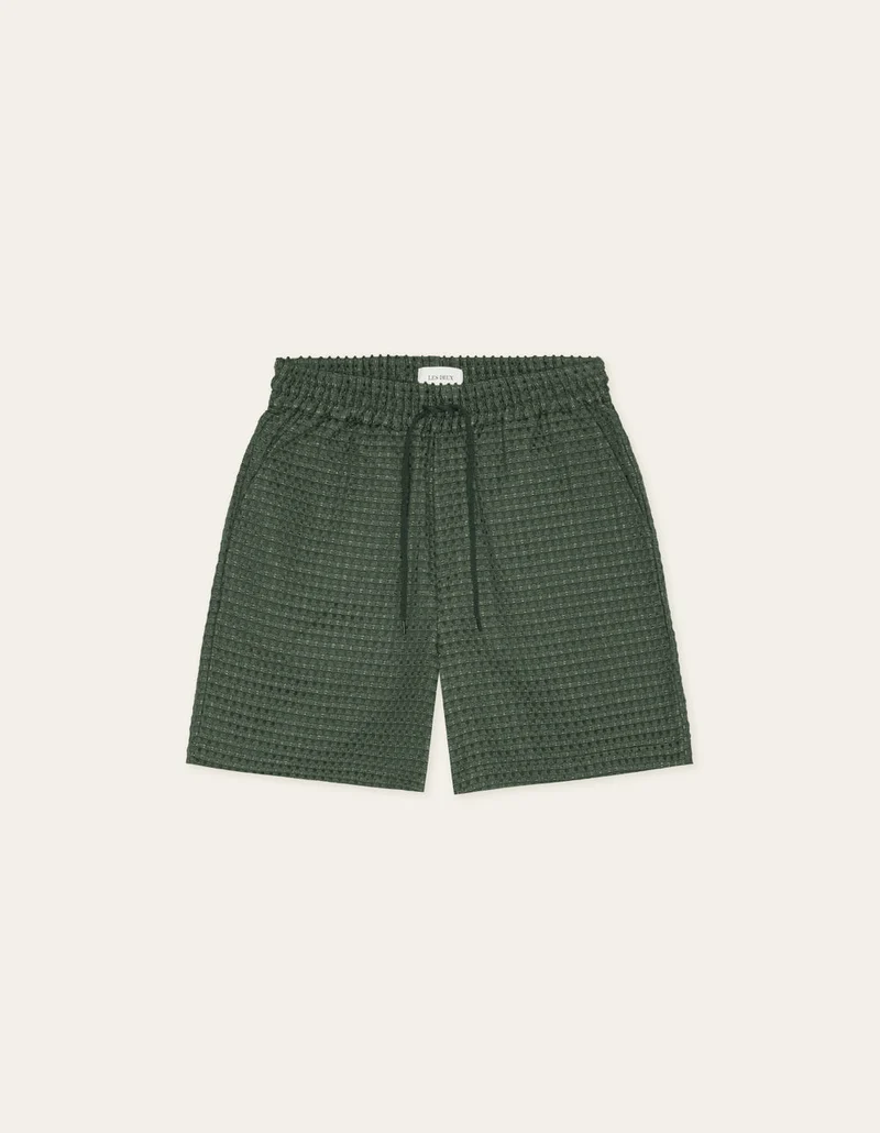 Les Deux CHECK SEERSUCKER SHORTS Pine Green