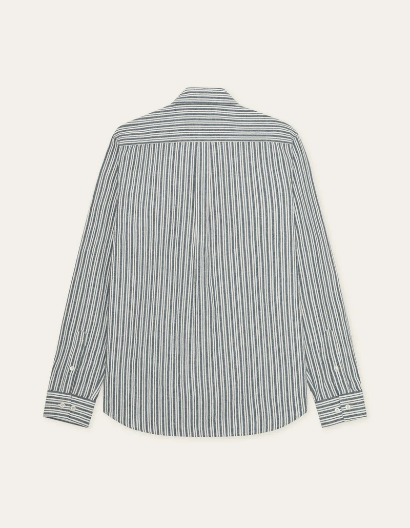Les Deux STRIPE COTTON LINEN L/S SHIRT Dark Denim Blue