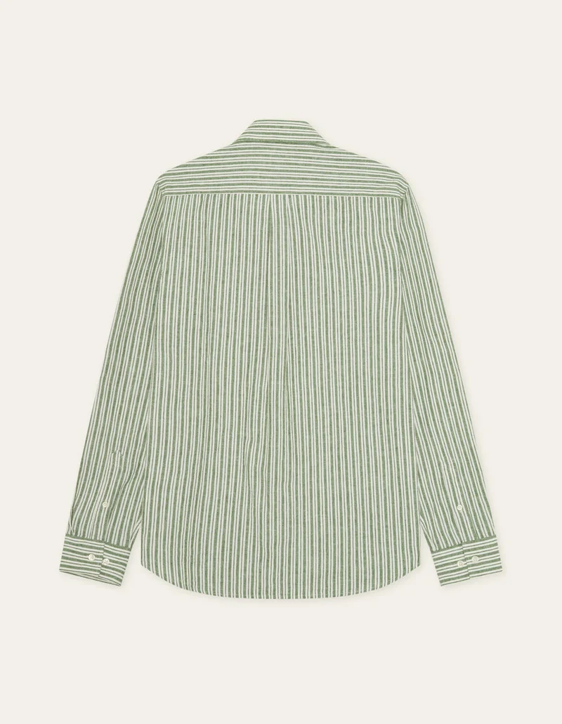 Les Deux STRIPE COTTON LINEN L/S SHIRT Artichoke Green
