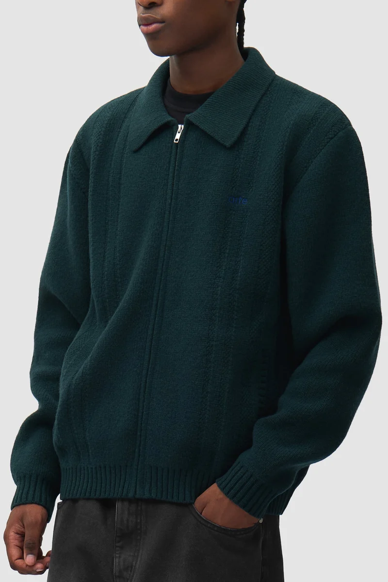 Arte Antwerp CABLE KNIT ZIP CARDIGAN Green