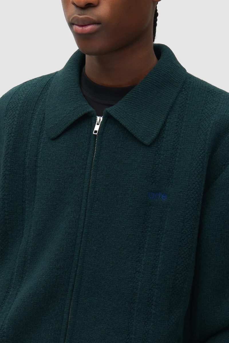 Arte Antwerp CABLE KNIT ZIP CARDIGAN Green