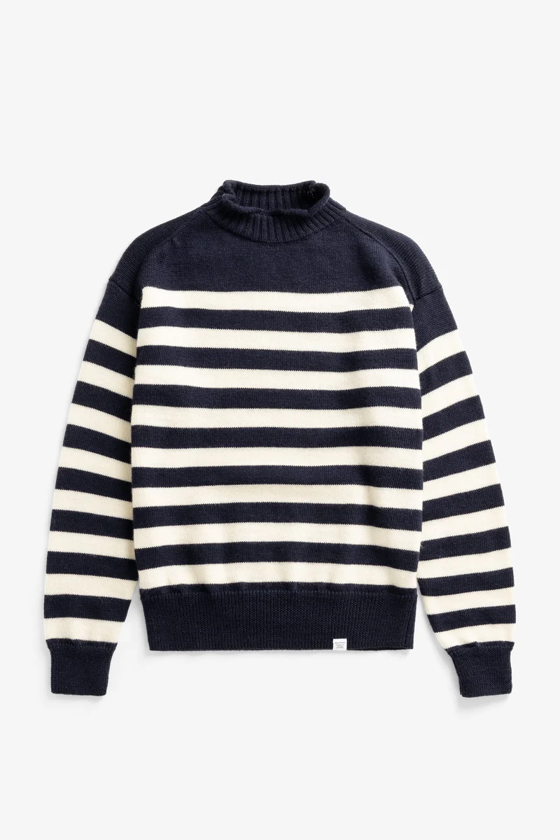 Sagvatnet Wool Roll Neck Sweater - Navy Stripe