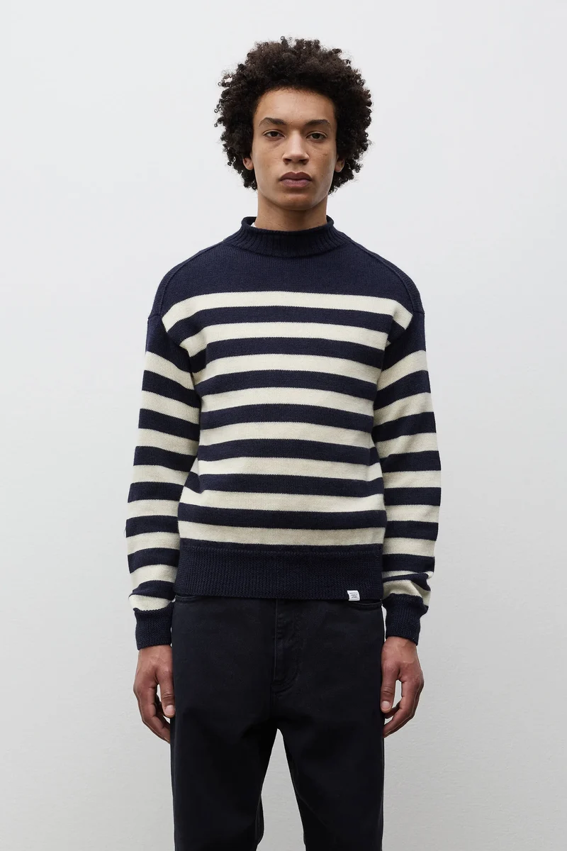 Sagvatnet Wool Roll Neck Sweater - Navy Stripe