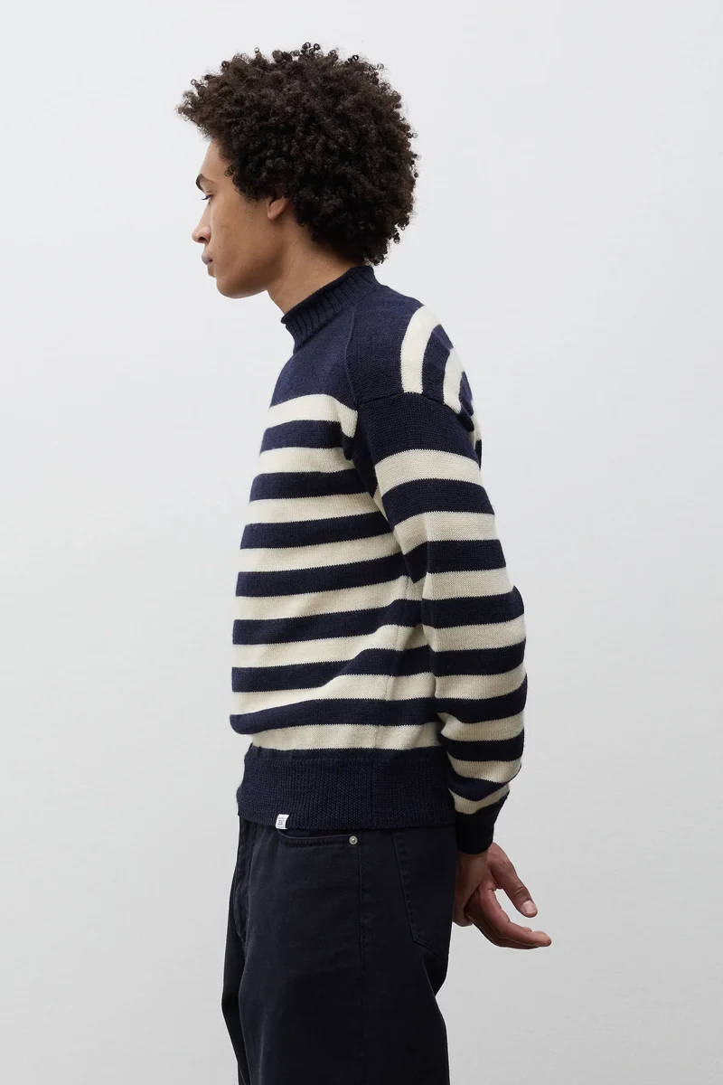 Sagvatnet Wool Roll Neck Sweater - Navy Stripe