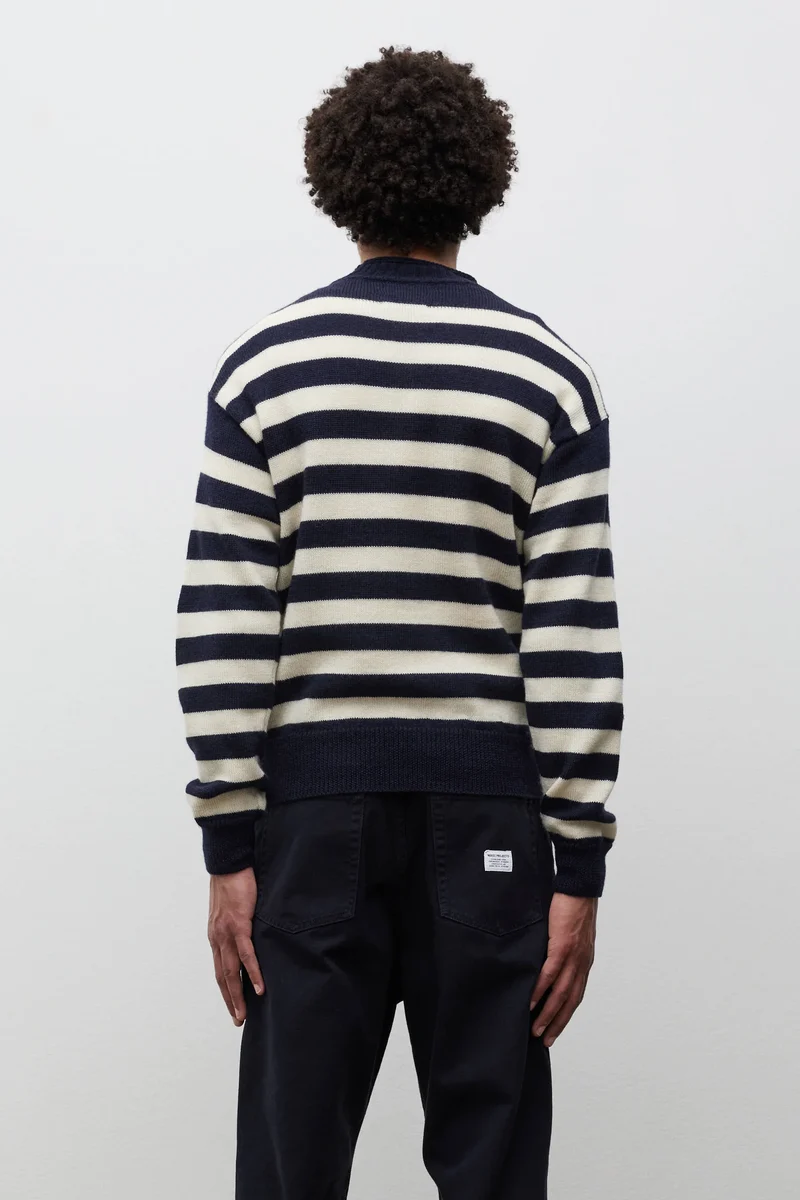 Sagvatnet Wool Roll Neck Sweater - Navy Stripe