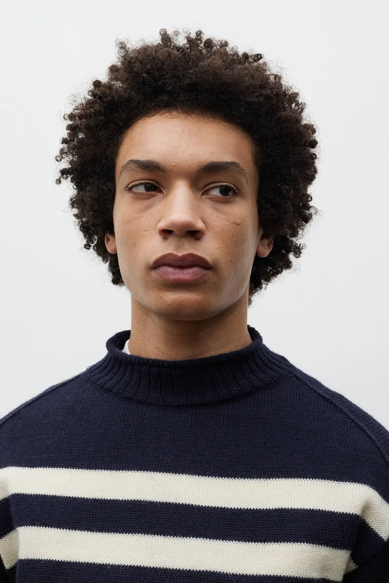 Sagvatnet Wool Roll Neck Sweater - Navy Stripe