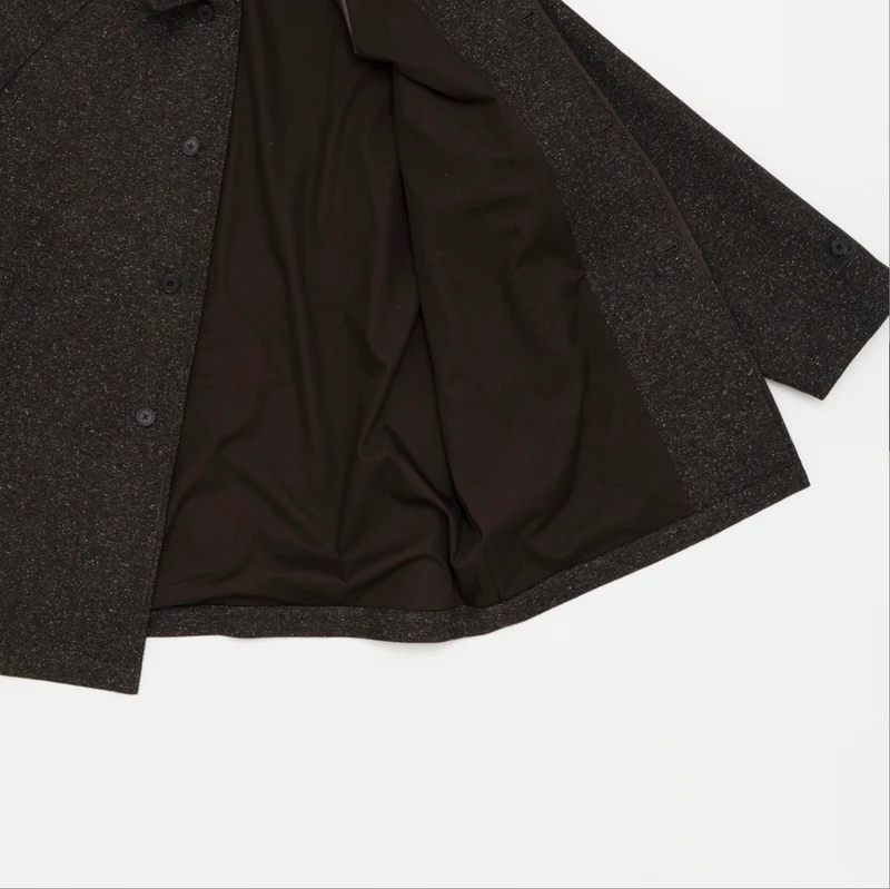 Silk Mixed Wool Coat - Dark Brown