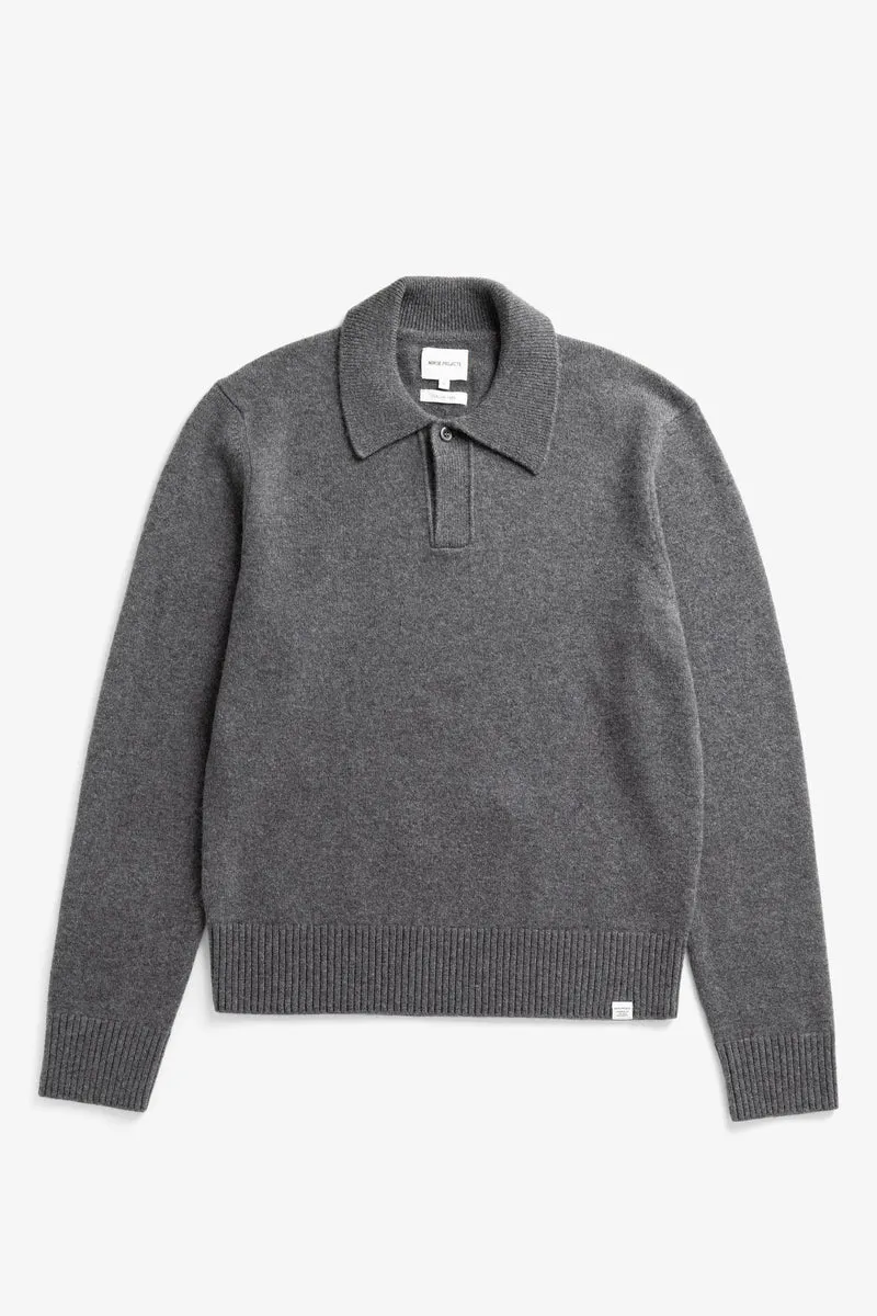 Ristinge Merino Lambswool Polo - Grey Melange