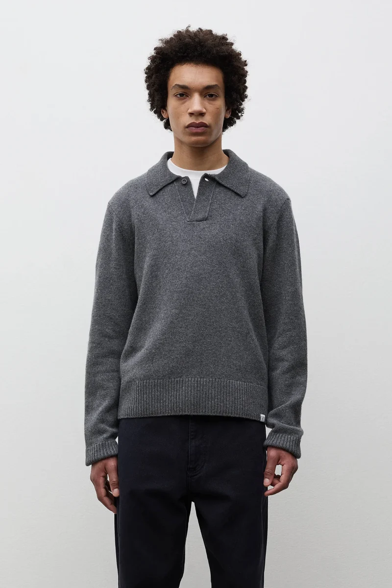 Ristinge Merino Lambswool Polo - Grey Melange