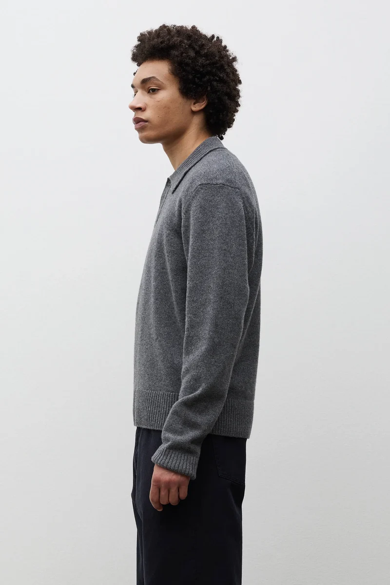 Ristinge Merino Lambswool Polo - Grey Melange
