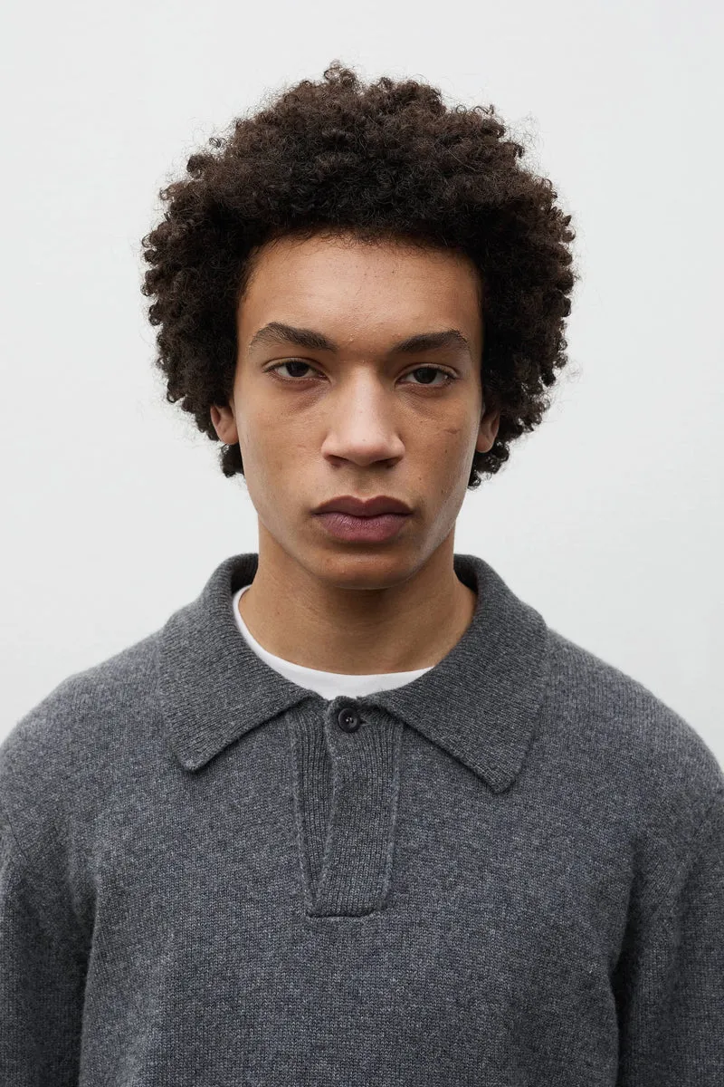 Ristinge Merino Lambswool Polo - Grey Melange