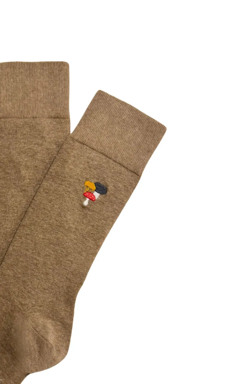 Chaussettes brodées en coton - Champignon
