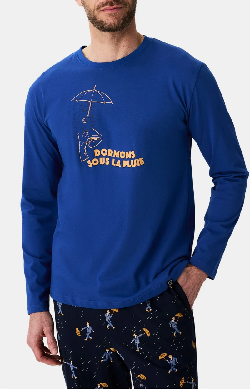 Pyjama en jersey de coton léger - Dormons sous la pluie