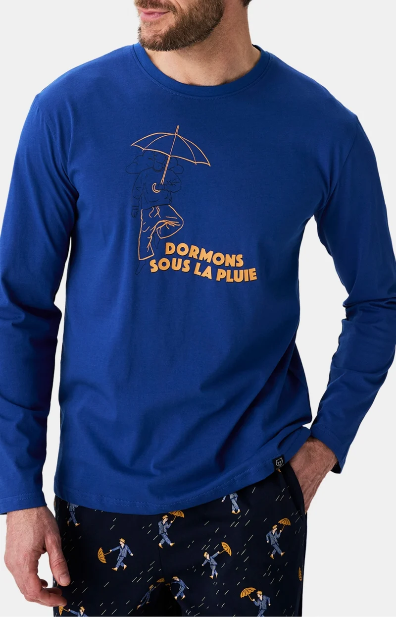 Pyjama en jersey de coton léger - Dormons sous la pluie