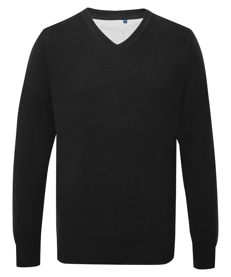 Black - Men's cotton blend v-neck sweater