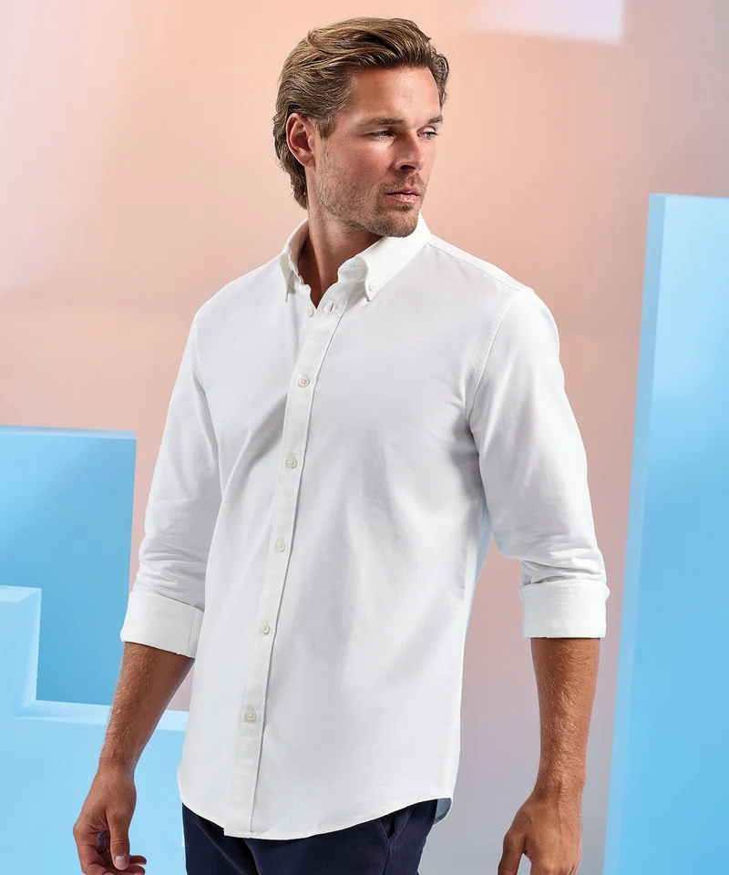 White - Men’s cotton long sleeve Oxford shirt