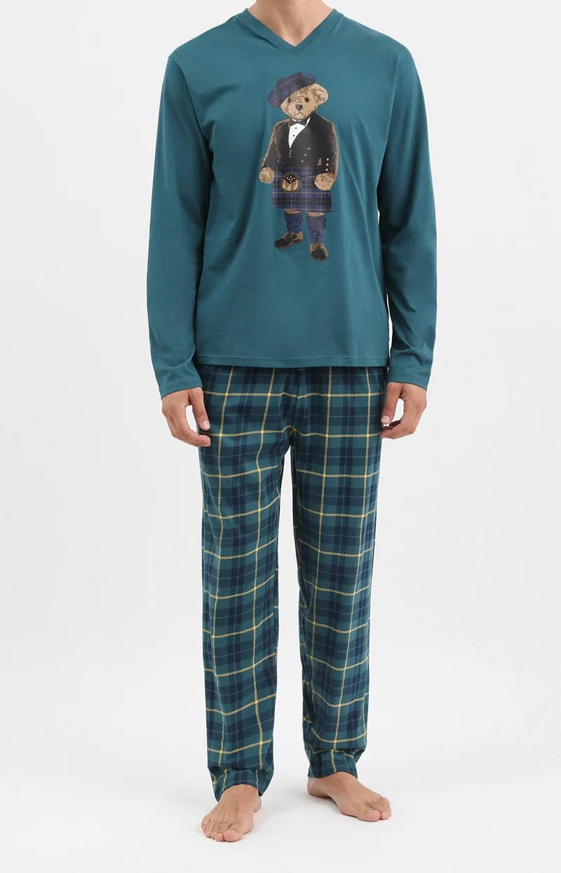 Pyjama en jersey de coton - Ecossais Vert