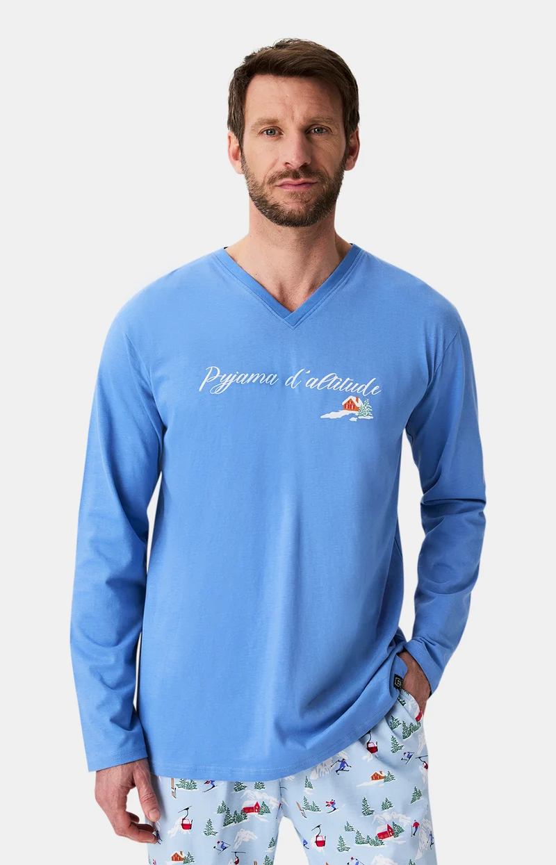 Pyjama en jersey de coton épais - Noël en altitude